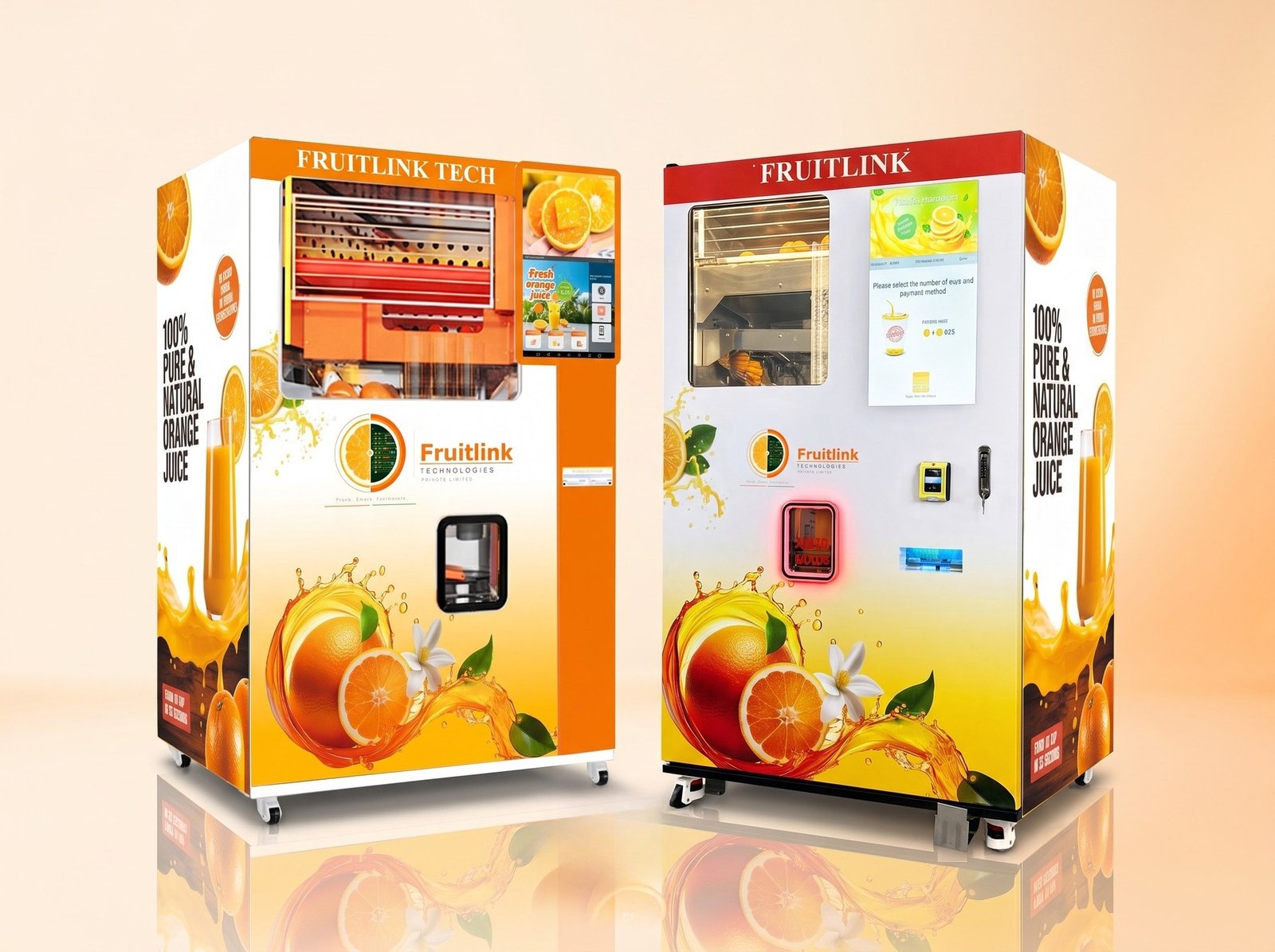 Fruitlink orange and apple juice vending machines